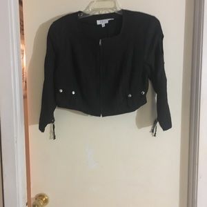 J.M.P Black Linen Zippered Front Midriff Blouse M